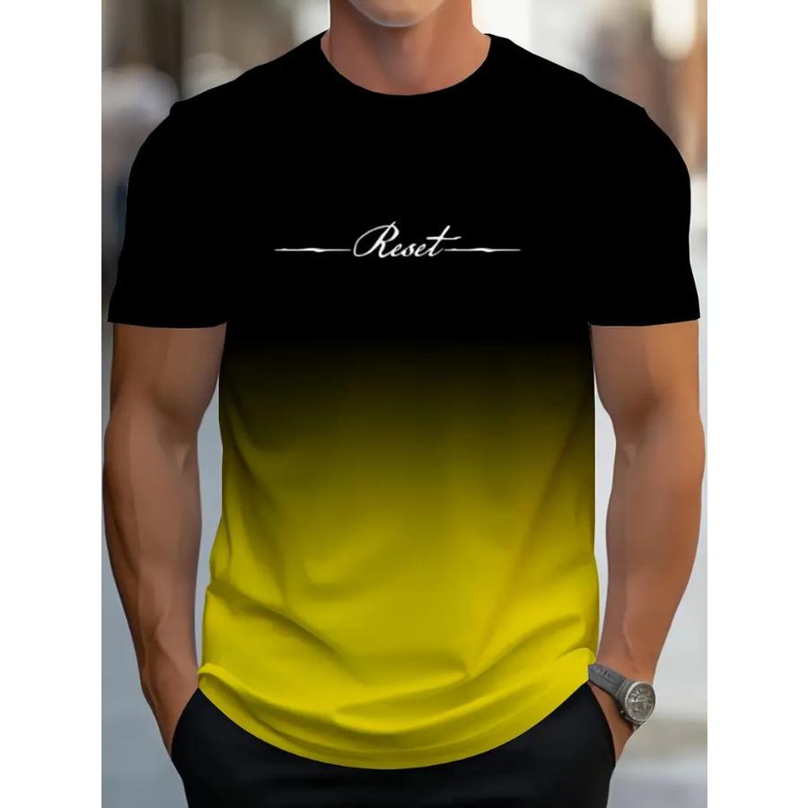 HerSight Gradient Crew Neck Korte Mouw Alfabet Print T-shirt Casual Weekendkleding voor Mannen en Tieners Vakantie Resorts Lente/Zomer/Herfst 6XL geel