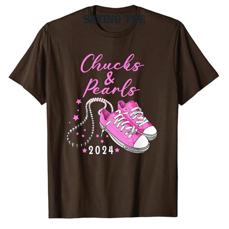 ETST 009 Chucks and Pearls 2024 Kamala Harris voor President 47e T-shirt Damesmode Feminisme Korte Mouw Campagne Tee Feministisch Geschenk XS