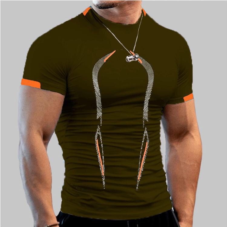 AI Supermarket Ademend, sneldrogend sport-T-shirt voor heren in de zomer, Europese pasvorm M legergroene kleur