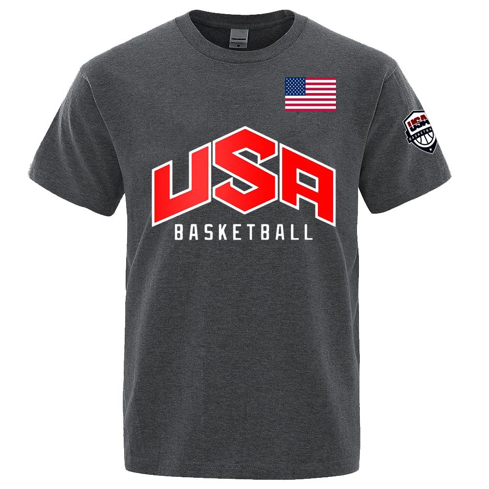 WowClassic USA Basketballer Gedrukte Straat Casual T-shirts Mannen Losse Oversized Kleding Ademend Katoen Korte Mouw Mode Hiphop T-shirts S donkergrijze kleur