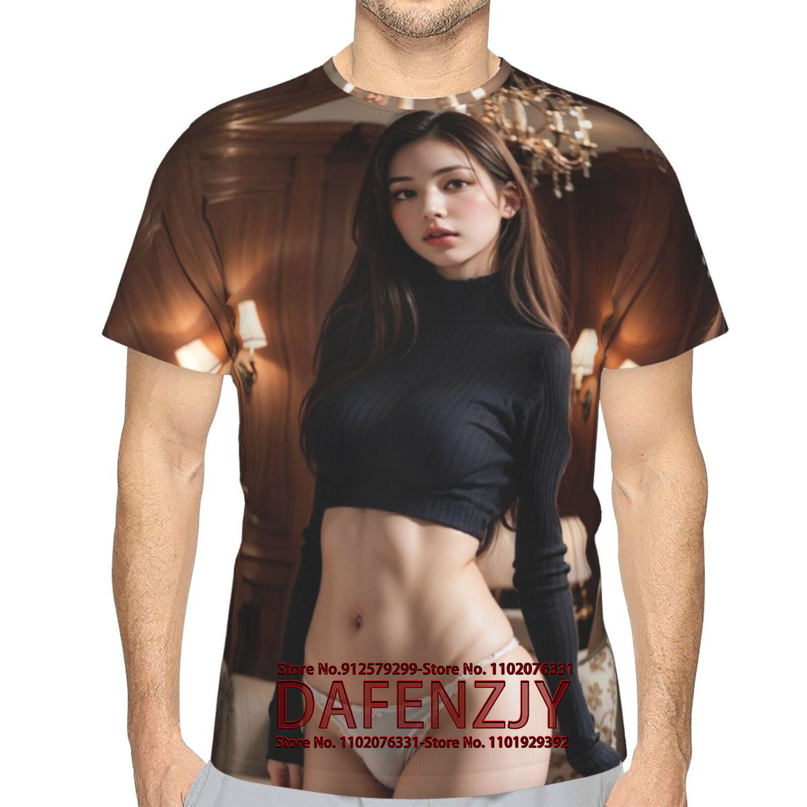 ETST 009 Zomer T-shirt voor heren Sexy Aziatische schoonheid Grafische 3D-print Mode Korte mouw T-shirt Heren Casual T-shirts Streetwear XS