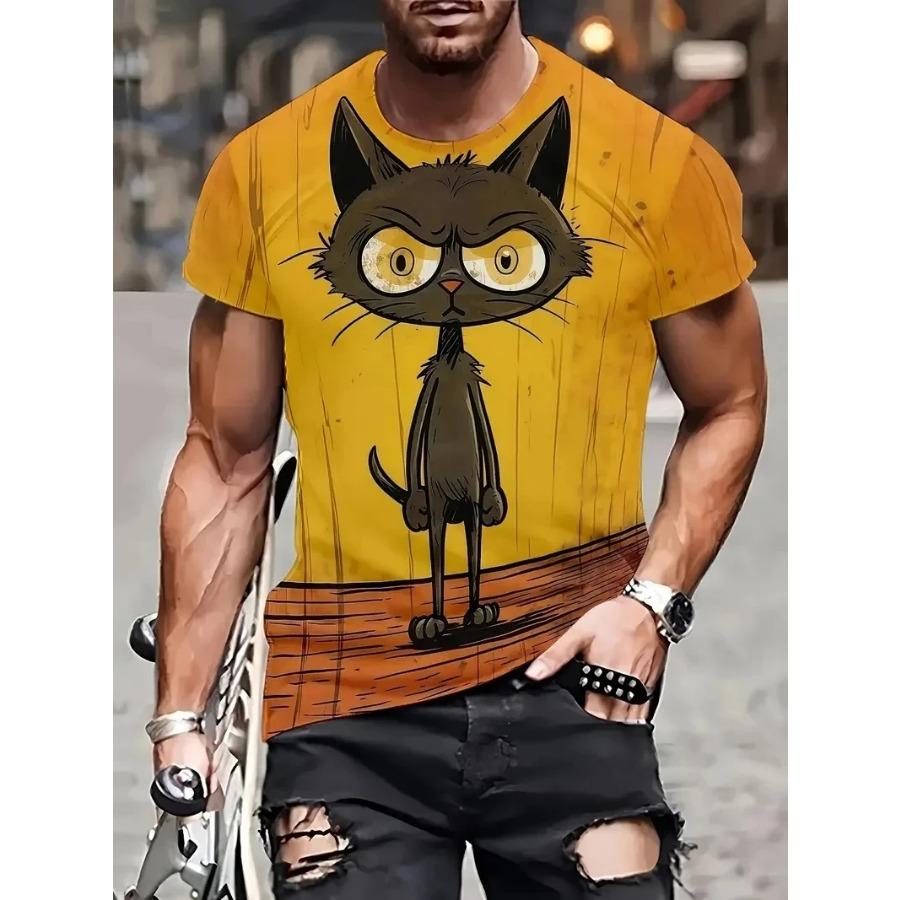 Plus Size FUGUIS Grappig kattenpatroon T-shirt voor mannen Persoonlijkheidsdier 3D-geprinte T-shirts Zomer Losse tops met korte mouwen Casual ronde hals T-shirts 5XL