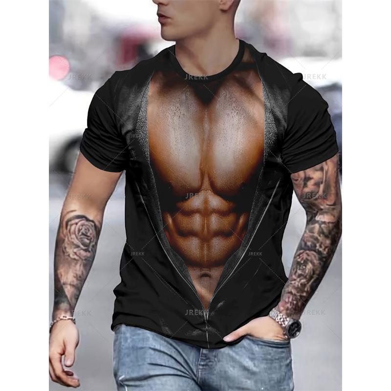 ETST 009 Zomer 3D neppe spieren print T-shirt Sexy spier grafische T-shirts voor mannen Kinder grappige streetwear T-shirts Halloween kleding XS