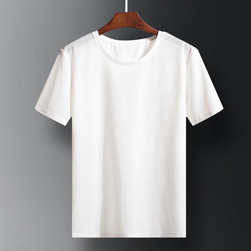 PulseTrade Heren zomer mesh ijszijde snel drogend T-shirt met korte mouwen en ronde hals - ademend, losse pasvorm, plus size sporttop M [90-100 jin] wit