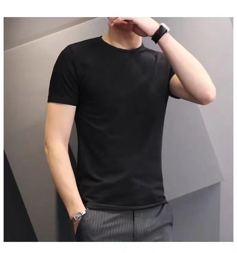 VantaGoods Heren Zomer Slim-Fit Zuiver Katoen Wit T-shirt - Korte Mouw, Effen Kleur, Koreaanse Stijl Medium zwart