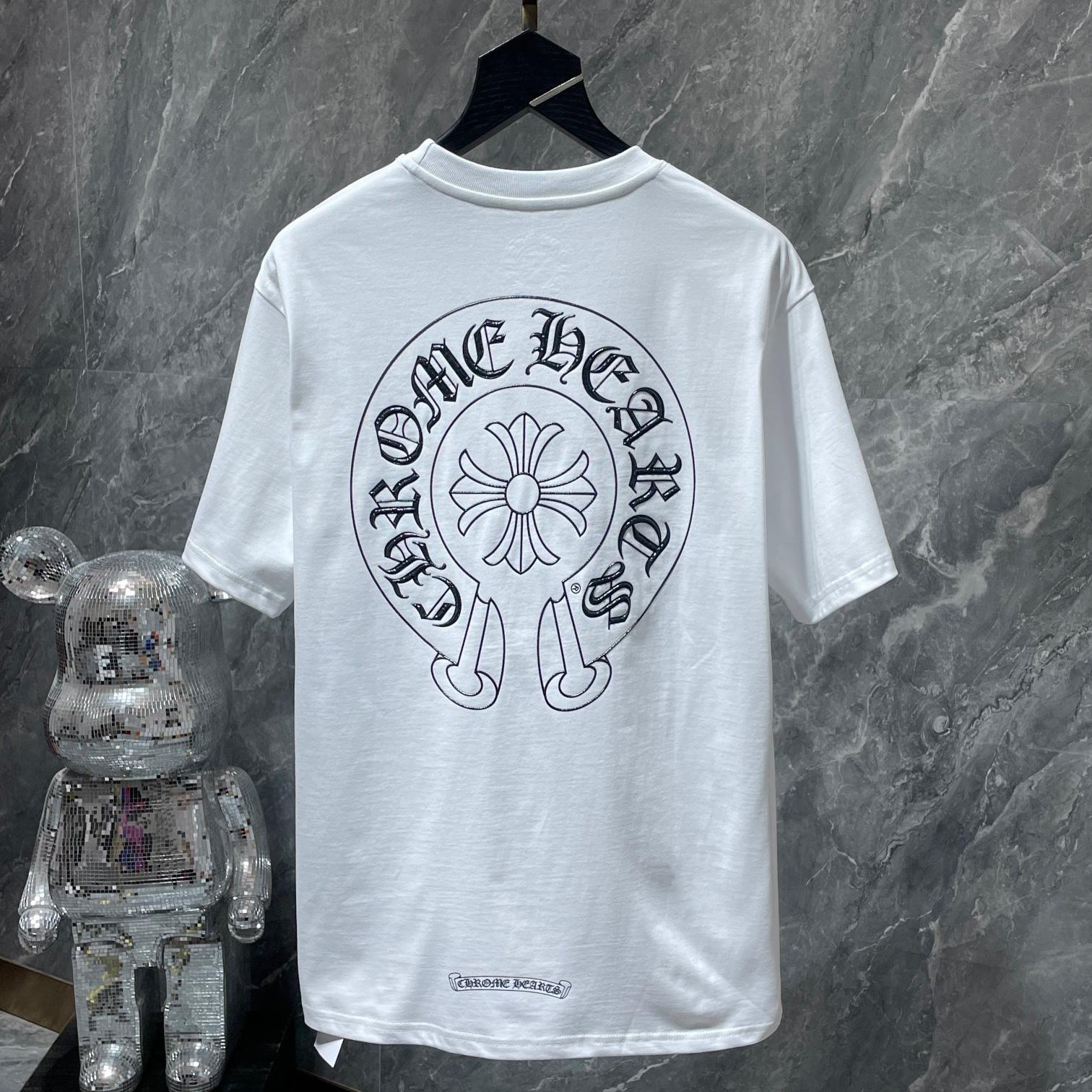 Chrome Hearts 8702  2025 Zomer Nieuw Hoogwaardig Katoen Ronde Hals Los Groot Maat Heren en Dames T-shirt Koppel T-shirt S
