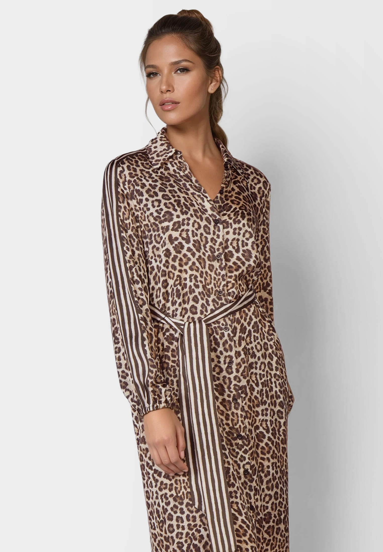 MARC AUREL Kleid mit Leoprint und Streifen