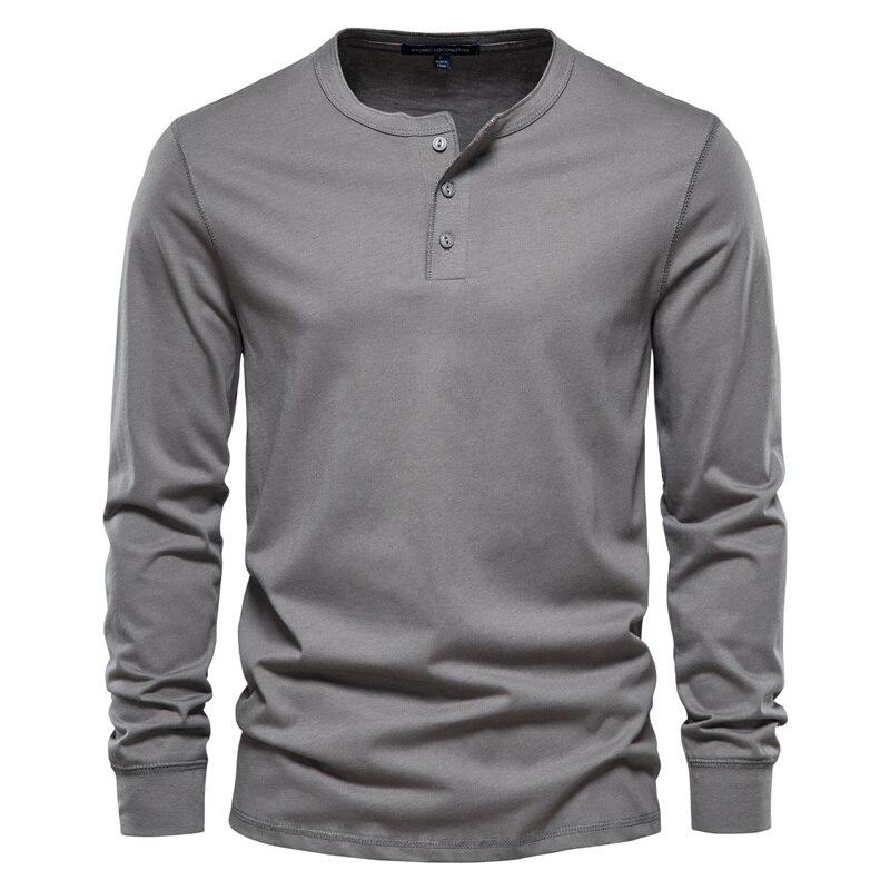 AIOPESON Men Fashion AIOPESON Henley Kraag 100% Katoenen T-shirt Mannen Casual Effen Kleur Lange Mouw Top Tees Mannen Nieuwe Herfst Hoge kwaliteit Heren T-shirts L donkergrijze kleur