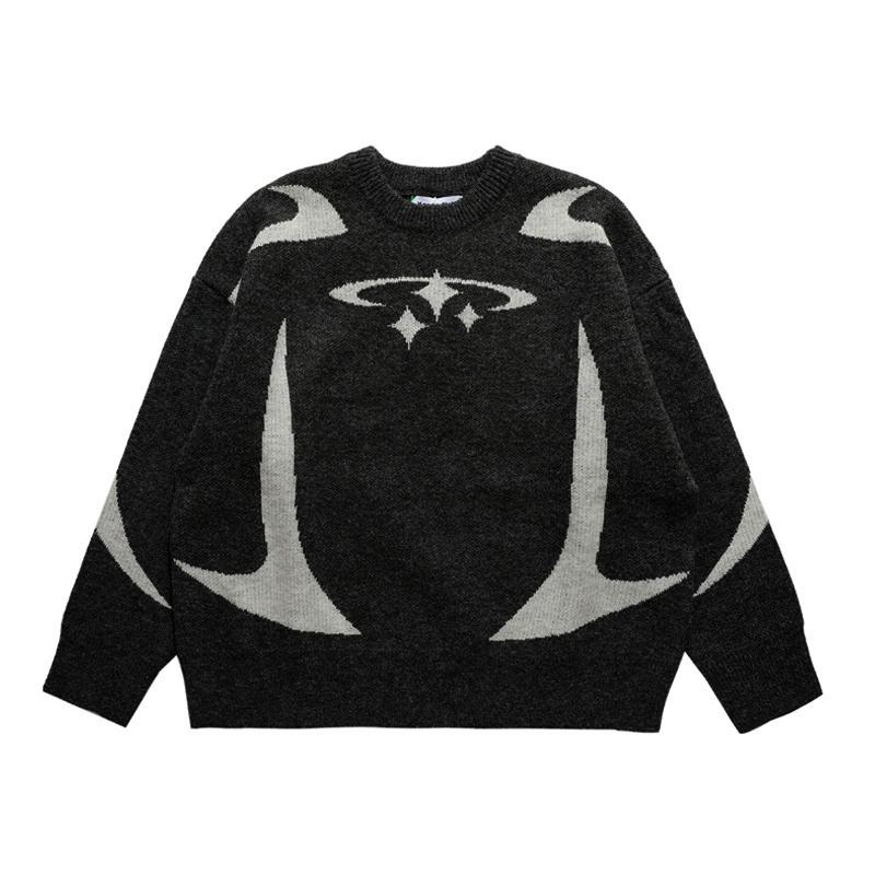 YoungGirl Heren Vintage Knitwear Y2K Sterren Grafische Truien Winter Harajuku Oversized Trui Trui Unisex Esthetiek Kleding Voor Tieners XL zwart