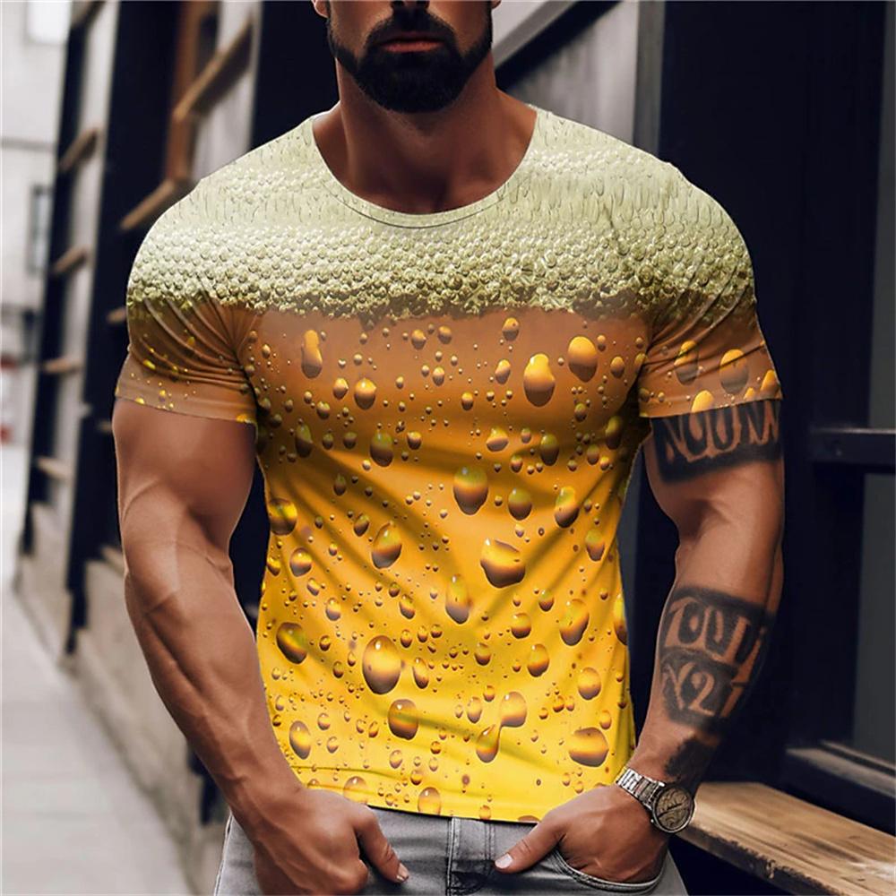 Kukebang Heren T-shirt 3d gedrukt bier T-shirt voor mannen grappige heren shirt casual zomer streetwear unisex t-shirt top herenkleding L