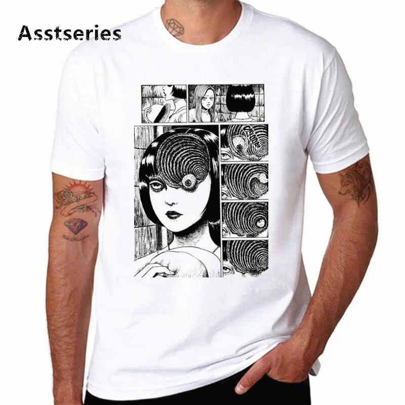 YSM Cotton Tshirt Uzumaki T-shirt Mannen Junji Ito Tees Horror Manga Tomie Tshirt Mannen Ontwerpen Korte Mouw Anime L wit