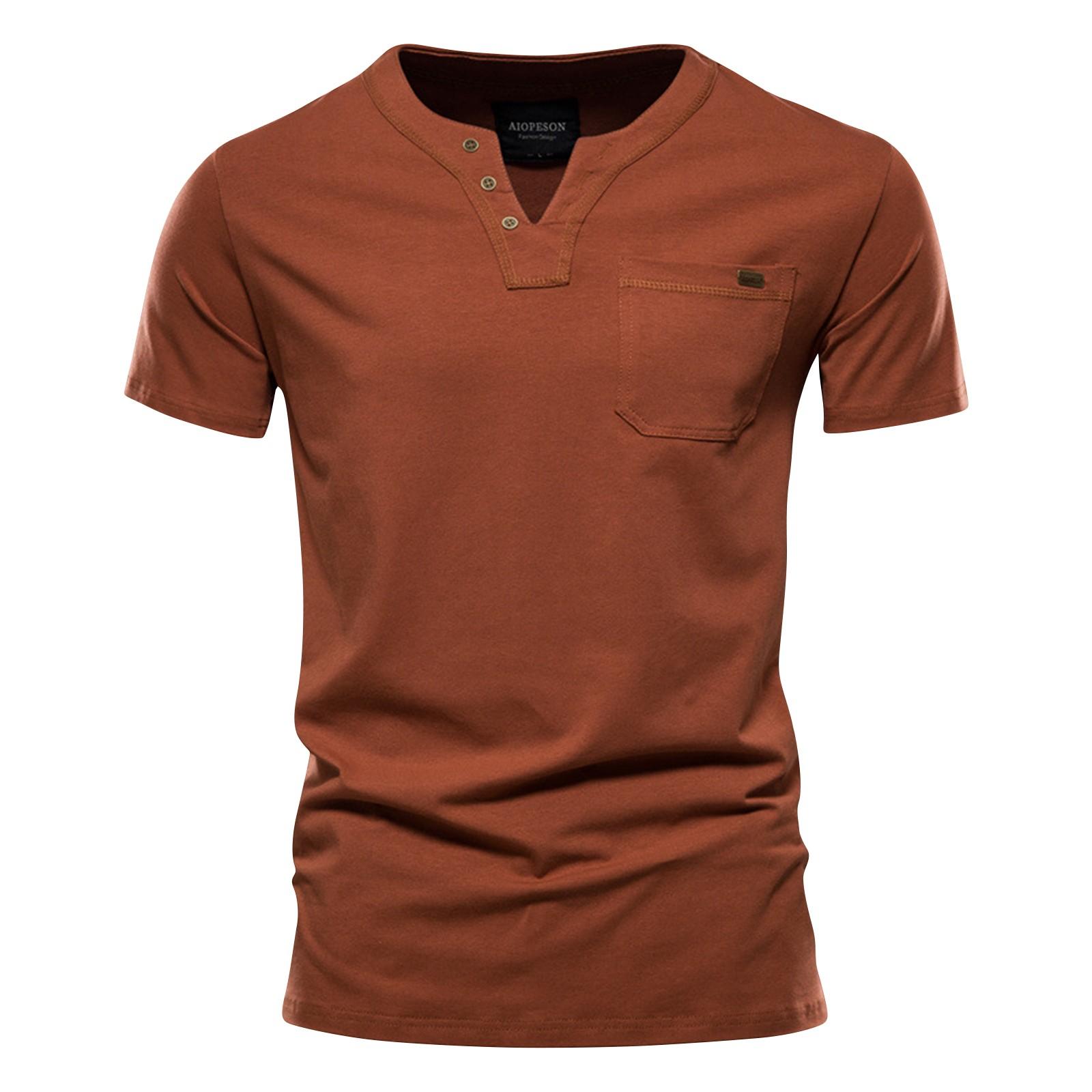 Zhengfuzhihai Populair heren nieuw kleur slub katoen V-hals korte mouw T-shirt XL