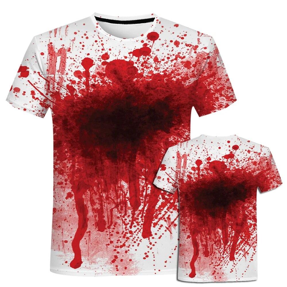 Kukebang Zomer Grappige Nep Bloed 3D Print T-shirts Streetwear Heren Mode T-shirts Tops Harajuku Casual Oversized O-hals T-shirt Kleding 5XL