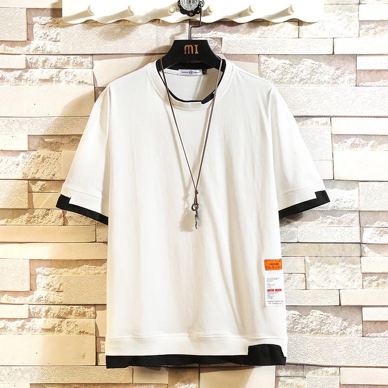 BLUEE O Hals Top Tees met korte mouwen Vintage Loose Fit T-shirt Heren Hip Hop Street Wear S wit