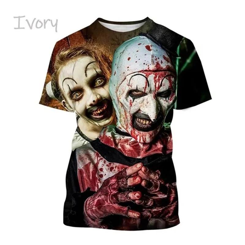 Subilier Zomer Horror Film Horror 3D Print T-shirts Heren Casual Mode Thriller Clown Halloween Korte Mouw Leuk Cool T-shirt Tops L