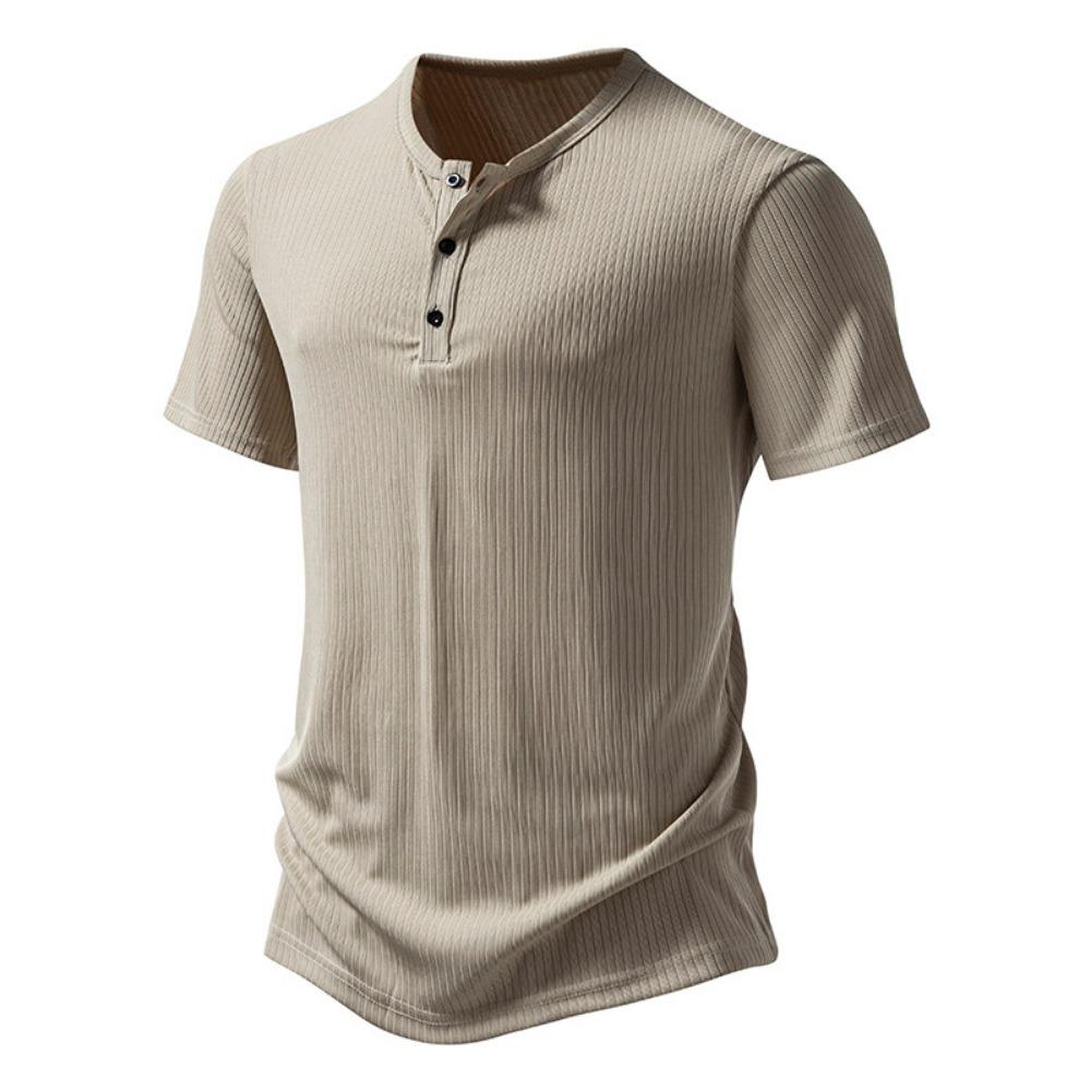 FEGKZLI Fashion Heren Henley kraag T-shirts Zomer Casual Effen Kleur Korte Mouw T-shirt Hoge Kwaliteit Tops 2XL kaki