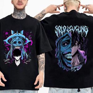 TENJINGE Trendy Solo Leveling Standbeeld van God Shirt Sung Jinwoo Shirt Anime Grafische T-shirts Anime Hoogwaardige Katoenen T-shirt Tops Streetwear L