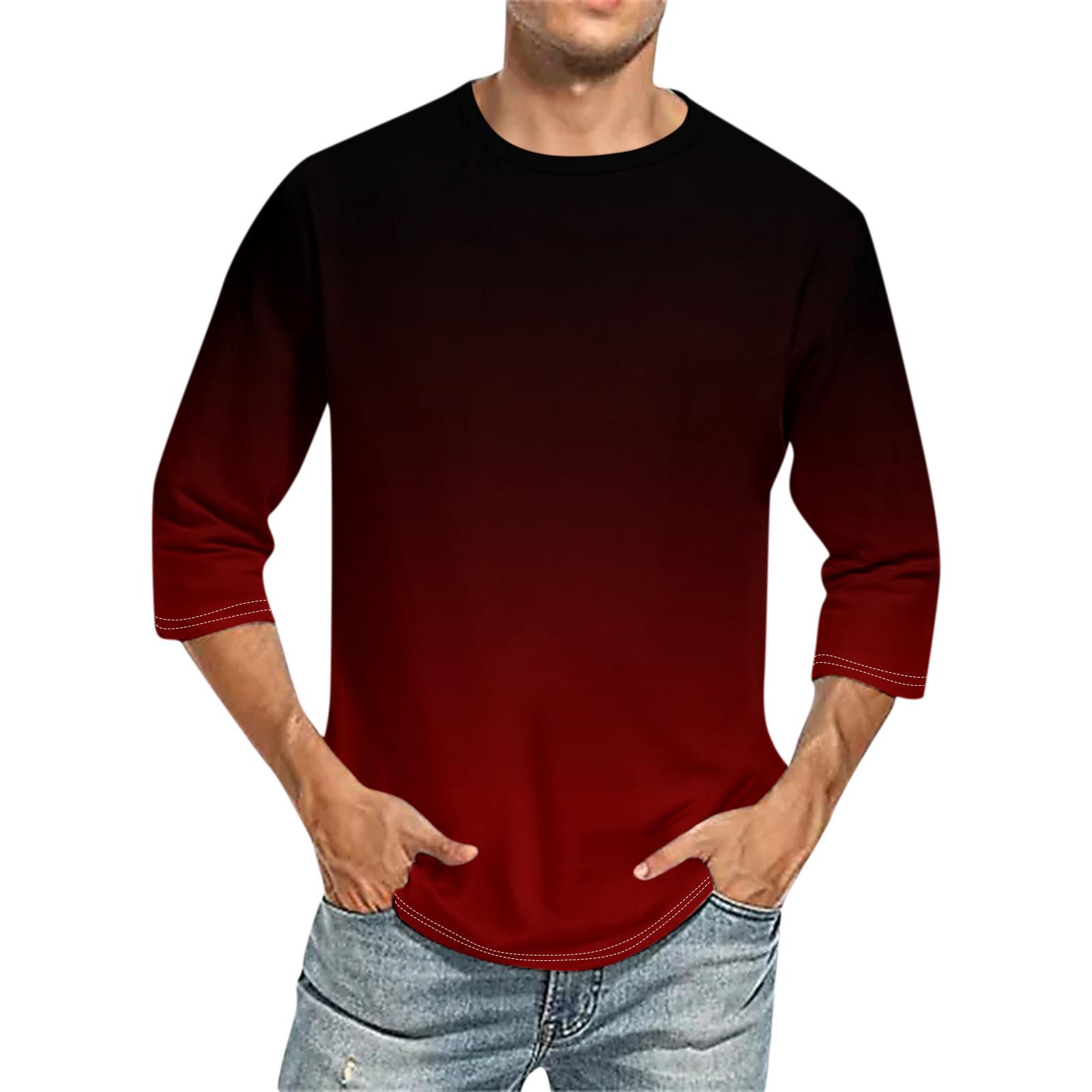 Molihua Heren Ronde Hals Driekwart Mouw Top Casual Mode T-shirt XXXL wijn