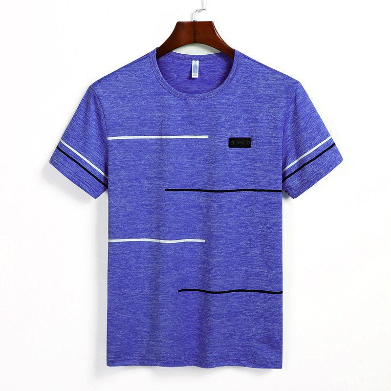 Smiling Men Clothing C Zomer T-shirts Herenkleding Polyester Plus Size T-shirts Ademende Strip Top Tees met korte mouwen M-9XL 6XL blauw