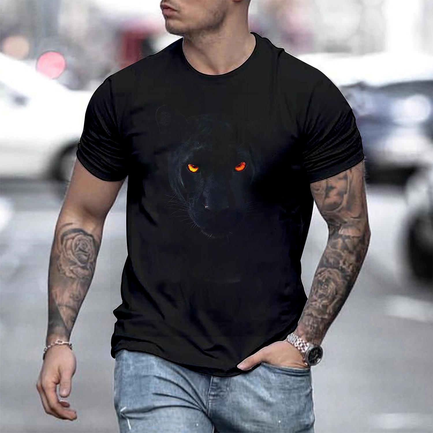 Kukebang Zomer heren T-shirt Dier Grafische Tees Trui O Hals Wolf Print 3d Oversized Designer Tops Zwart Casual Vintage Mannelijke kleding L