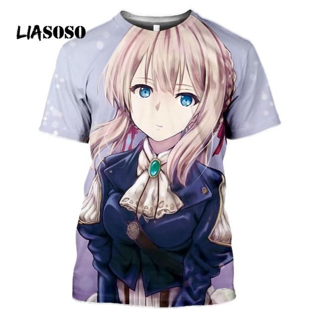 Baibao QIQI Violet Evergarden T-shirt 3D Print Harajuku Anime Meisje Zomer Tee Grafisch Heren Shirt Vrouwen O-hals Top Mode Streetwear M