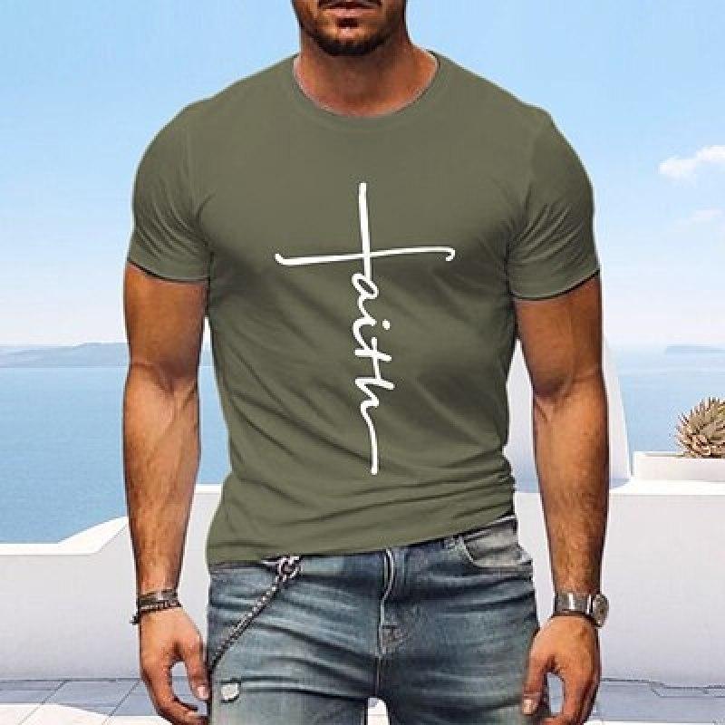 ETST 07 Heren T-shirt T-shirt Grafisch T-shirt Casual stijl Klassieke stijl Cool shirt Grafische prints Cross Faith Ronde hals Hot Stamping Street Vacation M groen