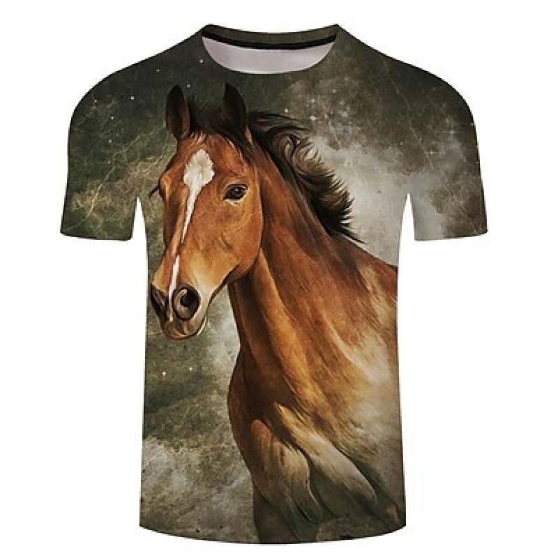 ETST 07 Paarden casual heren 3D-shirt | Bruin Zomer Heren Unisex T-shirt Grafische prints Ronde hals Blauw Roze Donkergroen Wit Grijs 3D Grote maten Dagelijks Kort 5XL