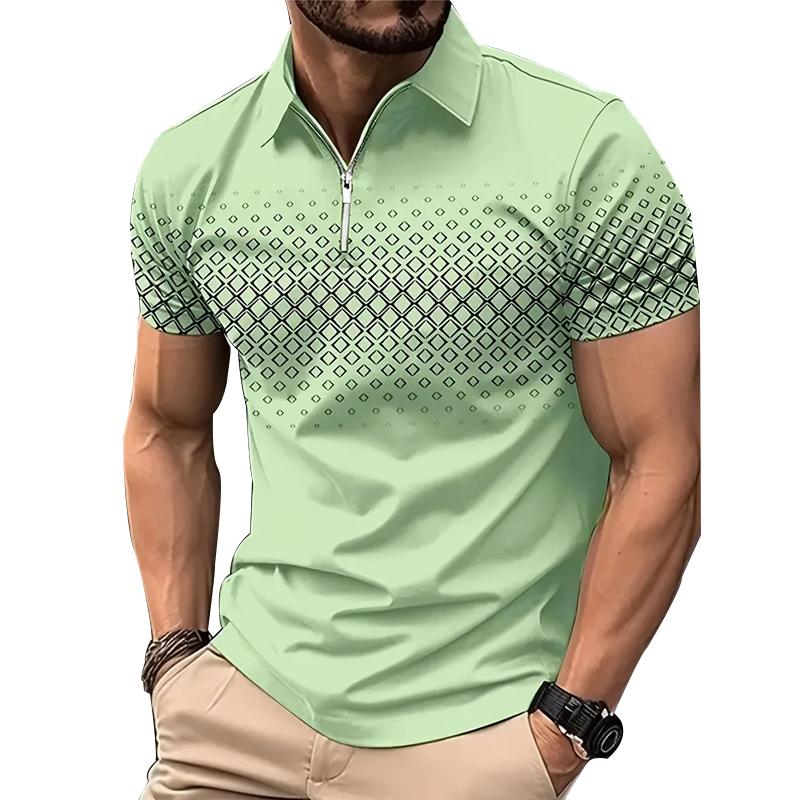 Haojun Heren poloshirt met korte mouwen en rits. 3XL