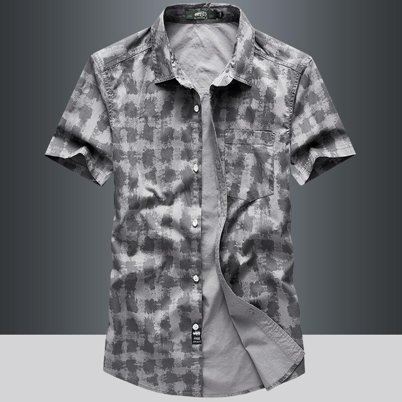 Phoca Largha for Men Zomer Heren Korte Mouw Overhemden Katoen Los Plus Size Knap Casual Ademend Absorberend Zweet Mode Heren Overhemden Jas L lichtgrijze kleur