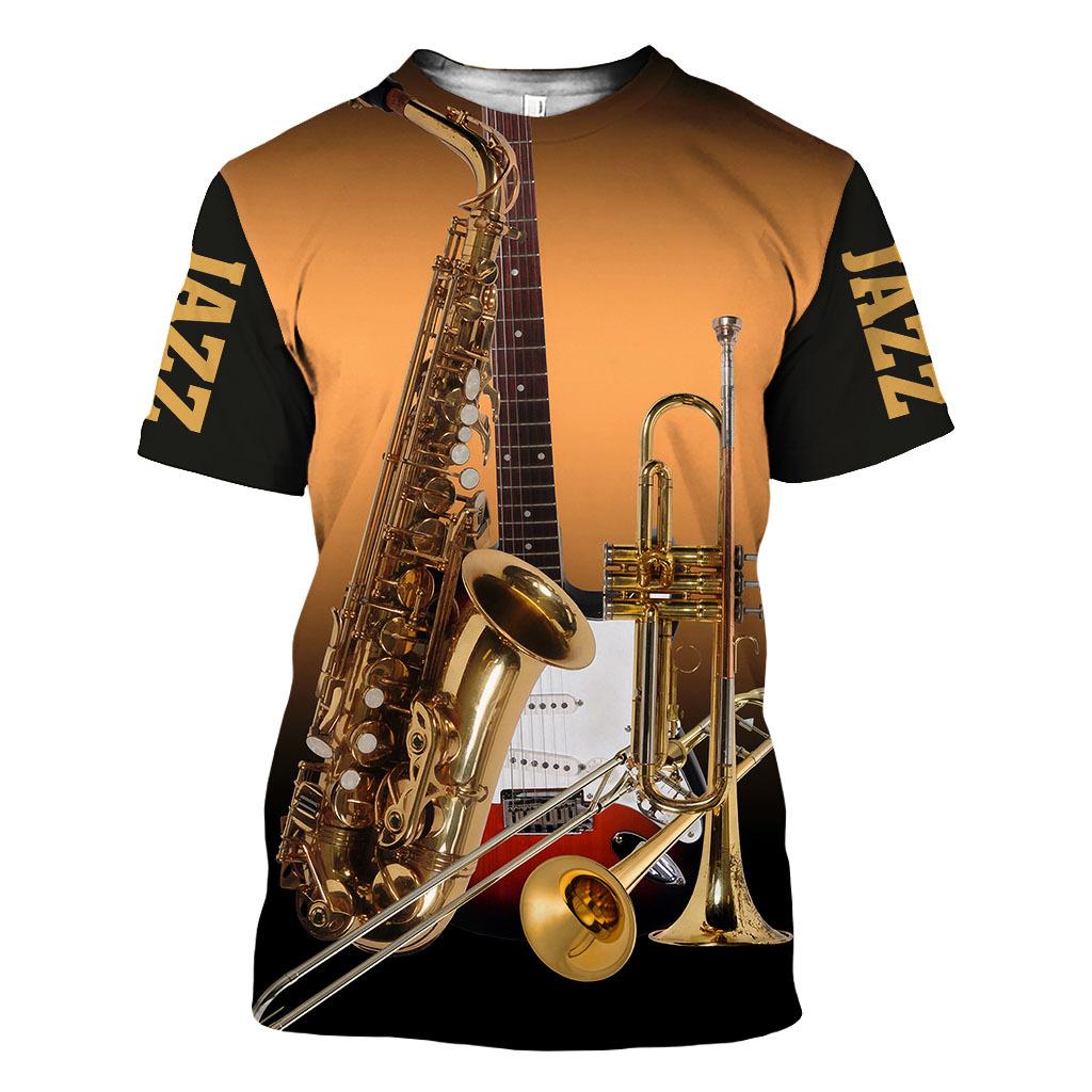 Baibao QIQI Saxofoon 3D Printing Zwart heren T-shirt Pianomuziek Harajuku Korte mouw Hip Hop Oversized Fashion Casual Top XXXL