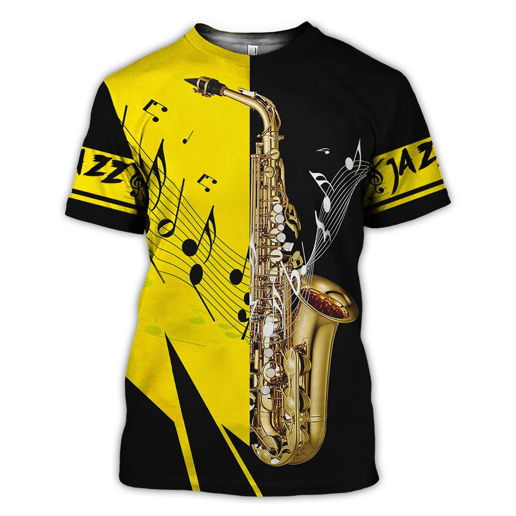 Baibao QIQI Saxofoon 3D Printing Zwart heren T-shirt Pianomuziek Harajuku Korte mouw Hip Hop Oversized Fashion Casual Top XS