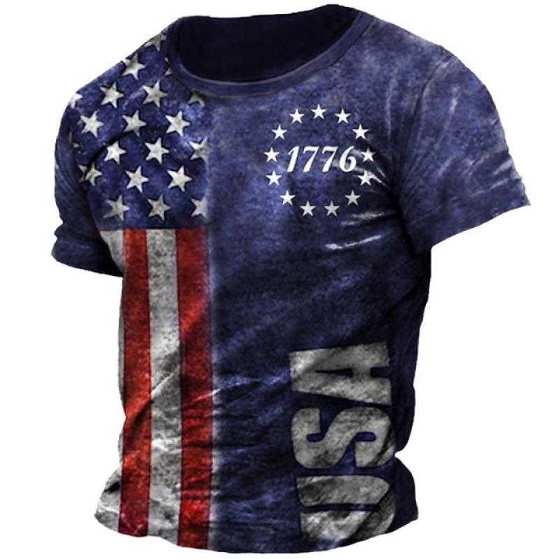 ETST 07 Heren T-shirt Retro 3D Vlag Print Straat Kleding Hip Hop O-hals Retro Tops Herenkleding Mode Korte Mouw Grote T-shirts 5XL