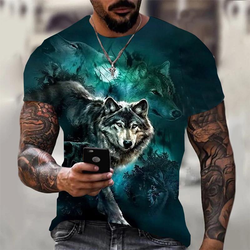 Nihao 3D Print Wolf T-shirt Voor Mannen Zomer Oversized Korte Mouw Tops Trui 2023 Fashion Streetwear Mannen Cool Kleding Goedkope tees 5XL