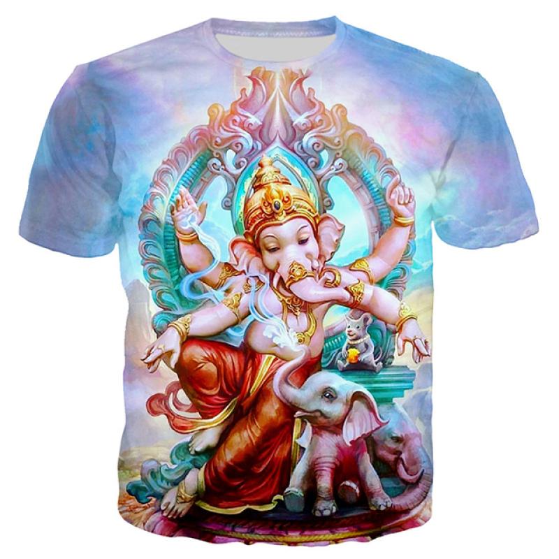 Xuhaijian02 Dames Heren Ganesh T-shirt Olifantkop Hindoeïsme God Ganesha 3D Gedrukt T-shirt M