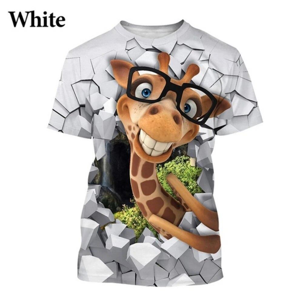 Baibao QIQI Zomer Grappige Mannen T-shirt Tops 3d Print Giraffe Animal Tees O-hals Oversized Shirts Jongens Kleding Casual Streetwear Korte Mouw XXXXL