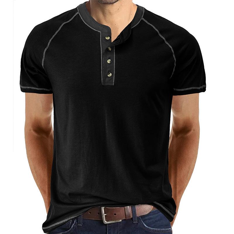 Phoca largha Heren Zomer Slim Fit Korte Mouwen Henley Shirts Vintage Stretch T-shirts Casual Basic Tops Ademende 4-knoops T-shirts Atletische Workout T-shirts XXL zwart
