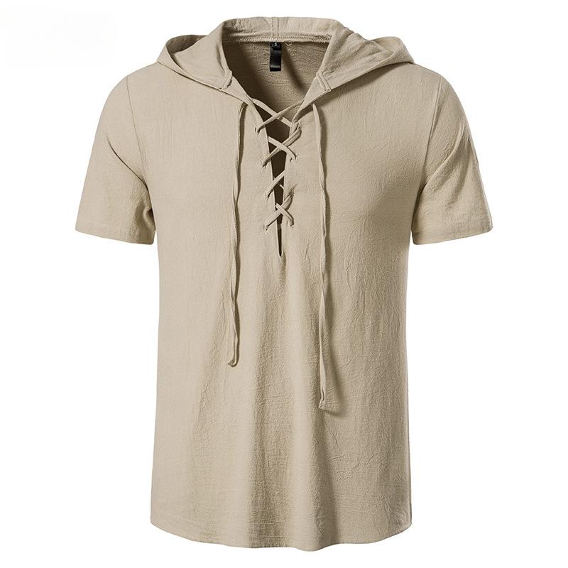 Phoca largha Heren Zomer Klassieke Korte Mouw Hoodie Ademende Capuchon T-shirts Lichtgewicht Sweatshirt Hoodies Pullover voor Heren V Hals Capuchon Shirts Effen Tops L kaki