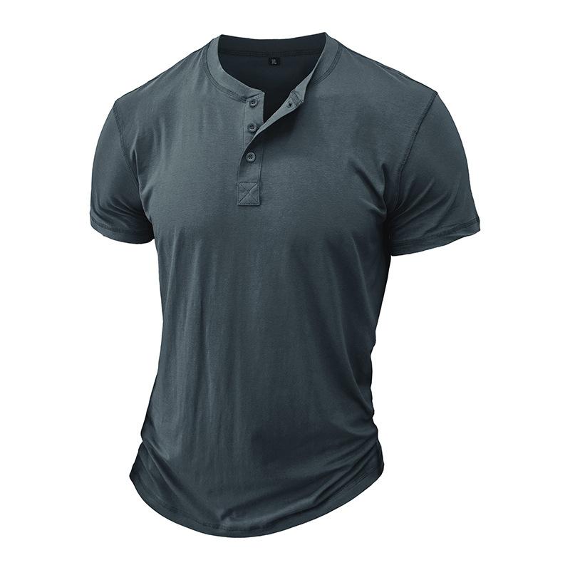 Phoca largha Heren effen Henley-shirts met korte mouwen, casual basic T-shirt, zomerse Henley-shirts met 3 knopen, lichtgewicht mode-T-shirts voor heren, comfortabele, slim fit T-shirts XL donkergrijze kleur