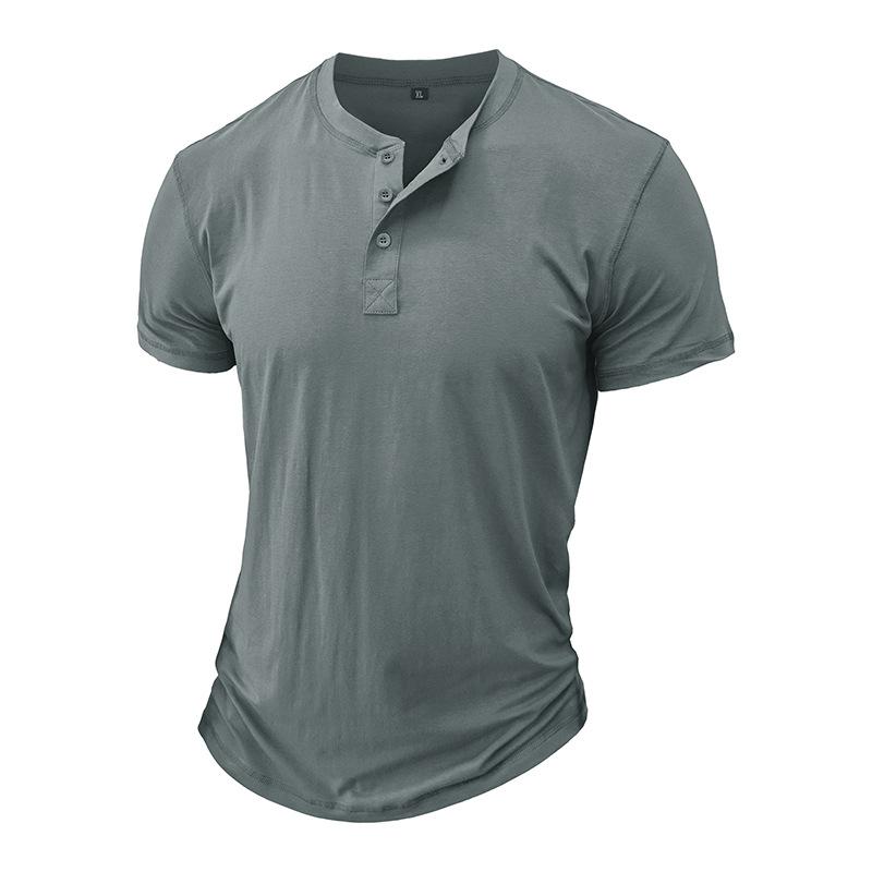 Phoca largha Heren effen Henley-shirts met korte mouwen, casual basic T-shirt, zomerse Henley-shirts met 3 knopen, lichtgewicht mode-T-shirts voor heren, comfortabele, slim fit T-shirts S lichtgrijze kleur