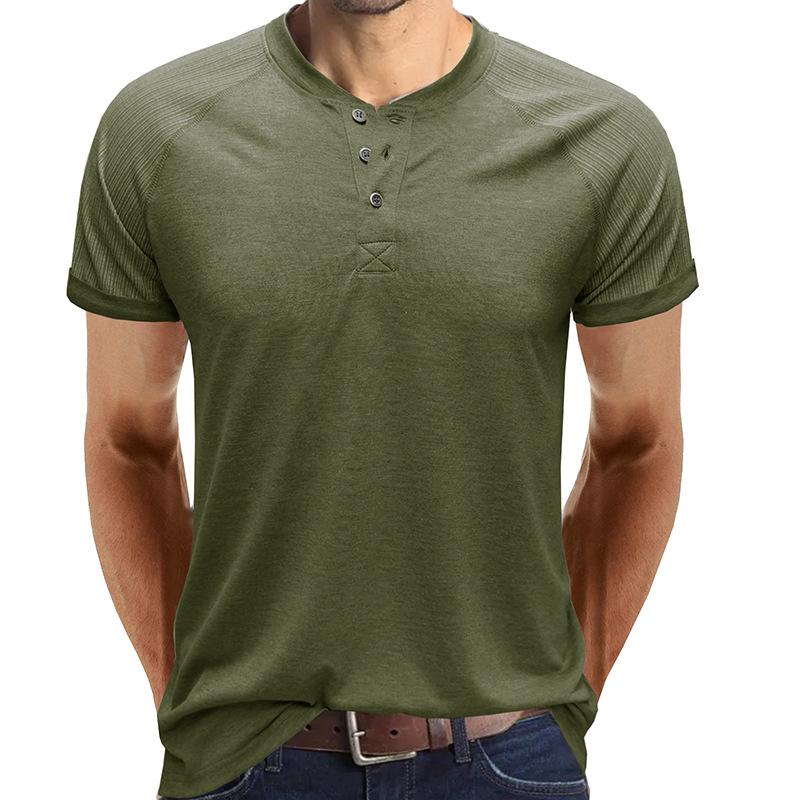 Phoca largha Heren korte mouwen Henley shirts lichtgewicht 3 knoops tops vintage casual zomer T-shirt zachte mode vocht afvoerende workout T-shirts voor mannen L groen