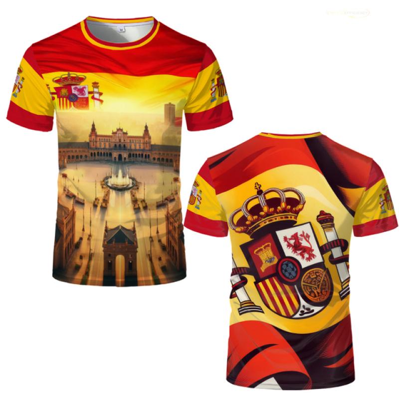 ETST WENDY 005 Spanje Scenic Spot Herdenkings T-shirt - Levendige Stierengevecht & Voetbal Print, T-shirt Man Vlag Spanje 3XL