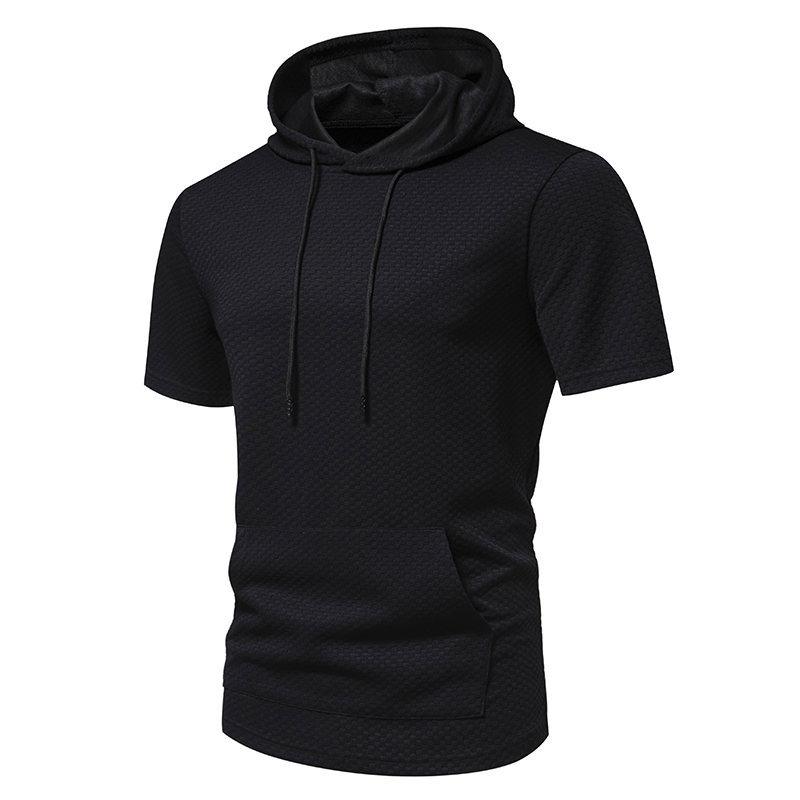 Phoca largha Heren Waffle Korte Mouw Hoodie Lichtgewicht Pullover Zomer Casual Capuchon Sweatshirts Ademende T-shirts Vochtafvoerend Dry Fit Shirts voor Heren L zwart