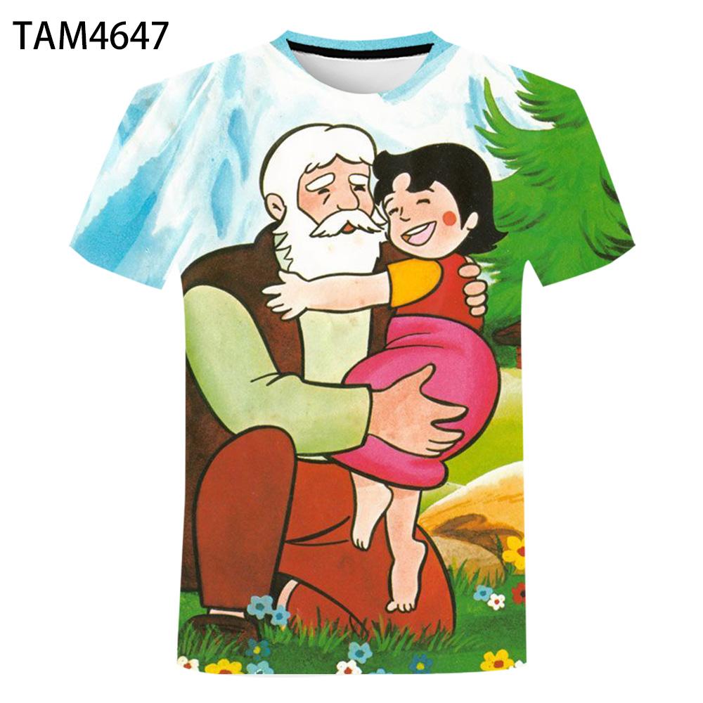 Baibao QIQI Harajuku Classic Heidi Anime 3D-printen Goedkoop en comfortabel jongens- en meisjes-T-shirt Zomer Casual schattig karakter Top Cool XXL