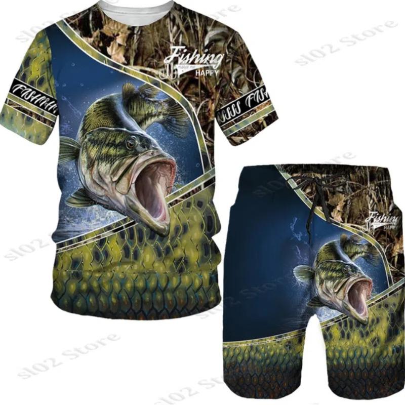 ETST 012 Camo Karpervissen 3D Print Heren Dames T-shirt/Shorts/Set Casual Harajuku Streetwear Trainingspak Buiten Vissen Jagen Kamperen Kleding 2XL