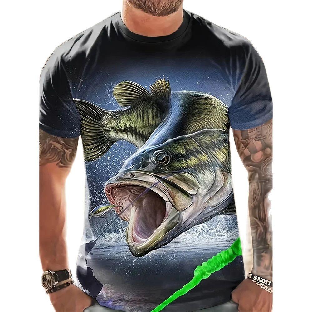 Laoxu Vis T-shirt voor heren Vis grafisch T-shirt 3D print Korte mouwen T-shirts Casual T-shirt Oversized Herenkleding Tops Zomer 2024 Nieuw 4XL wit