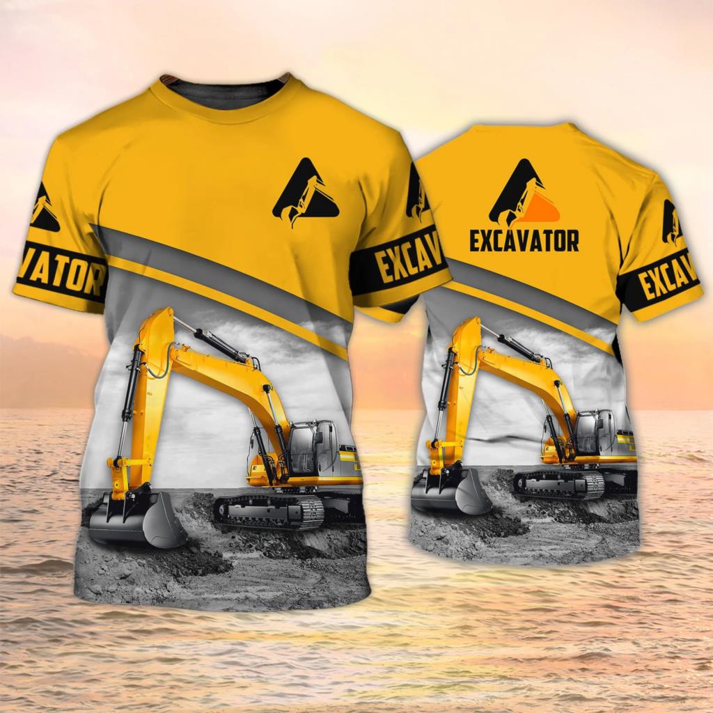 Kukebang Graafmachine Heren T-shirt Zware Apparatuur Operator 3D Print Jongens Meisjes Mode Oversized Korte Mouw T-shirt Tops Uniform Kleding XL