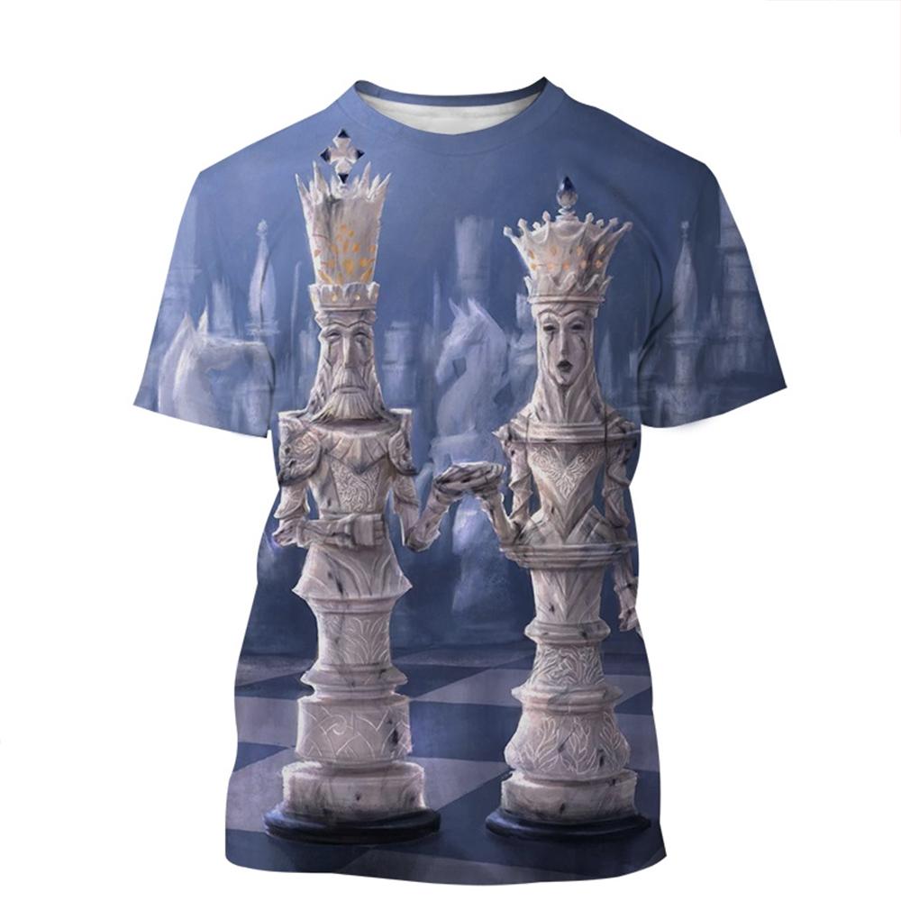 ETST WENDY 005 Nieuwste schaakspel 3D-print T-shirt dambordstijl heren- en dames casual mode korte mouwen klassieke stijl veelzijdig 5XL