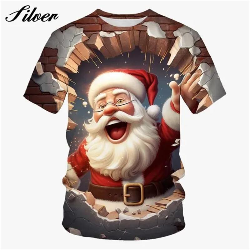 ETST 07 Kerstmis Herenkleding Mode Herenvrouwen Kerstman 3D Bedrukt Korte Mouw Casual Top Losse Zachte Comfortabele T-shirt 4XL