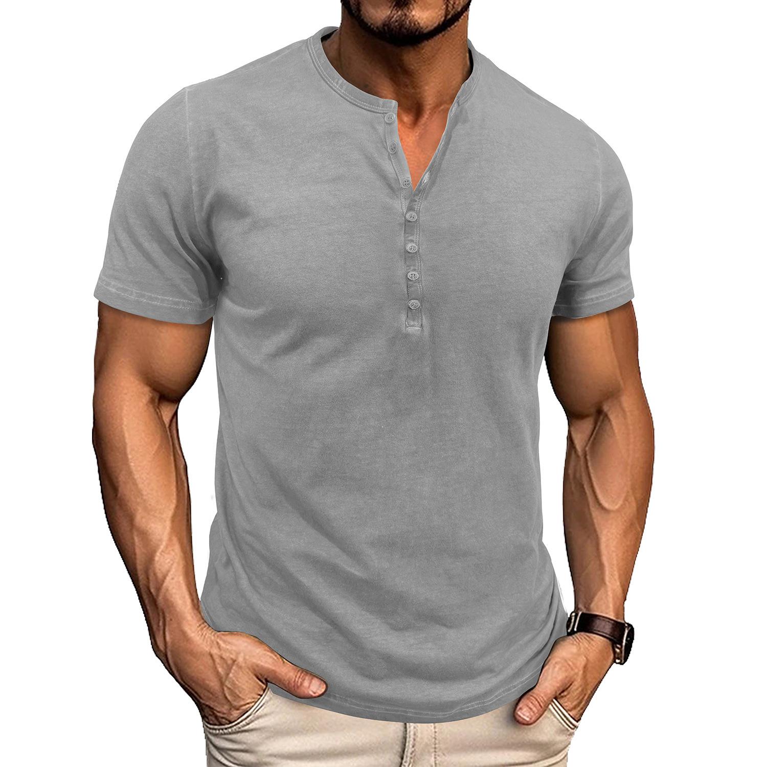 Phoca largha Heren korte mouwen Henley shirts Zomer knoop T-shirts Casual Basic Tee Soild T-shirts Zachte comfortabele tops Klassieke atletische pasvorm T-shirt voor heren M lichtgrijze kleur