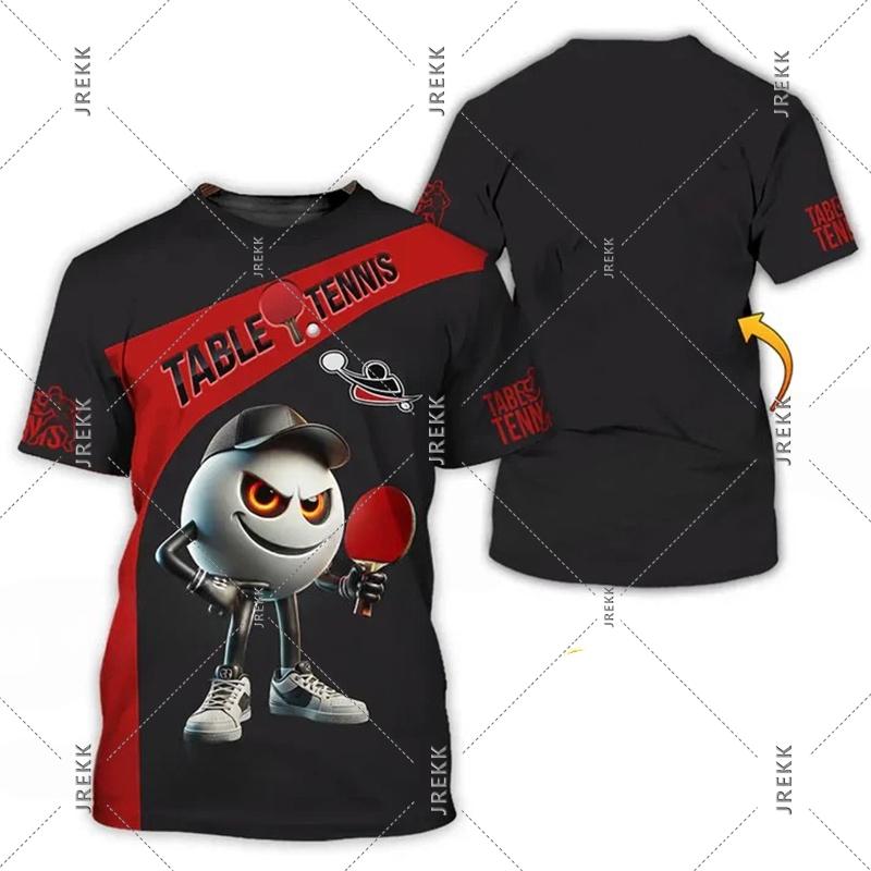 Zengyanqin02 Tafeltennis-treinuniform T-shirt voor heren en dames, grappige 3D-print, korte mouwen, pingpong-hobby, sport, ronde hals, mode-T-shirt M